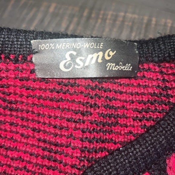 Vintage West Germany 100% Merino Wool Red & Black Artisan Sweater by Esmo Size M - Picture 6 of 10